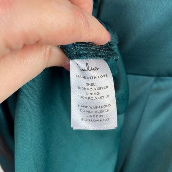NWT Lulus Always Celebrating Dark Green Satin Off-the-Shoulder Mini Dress Large - Picture 8 of 15